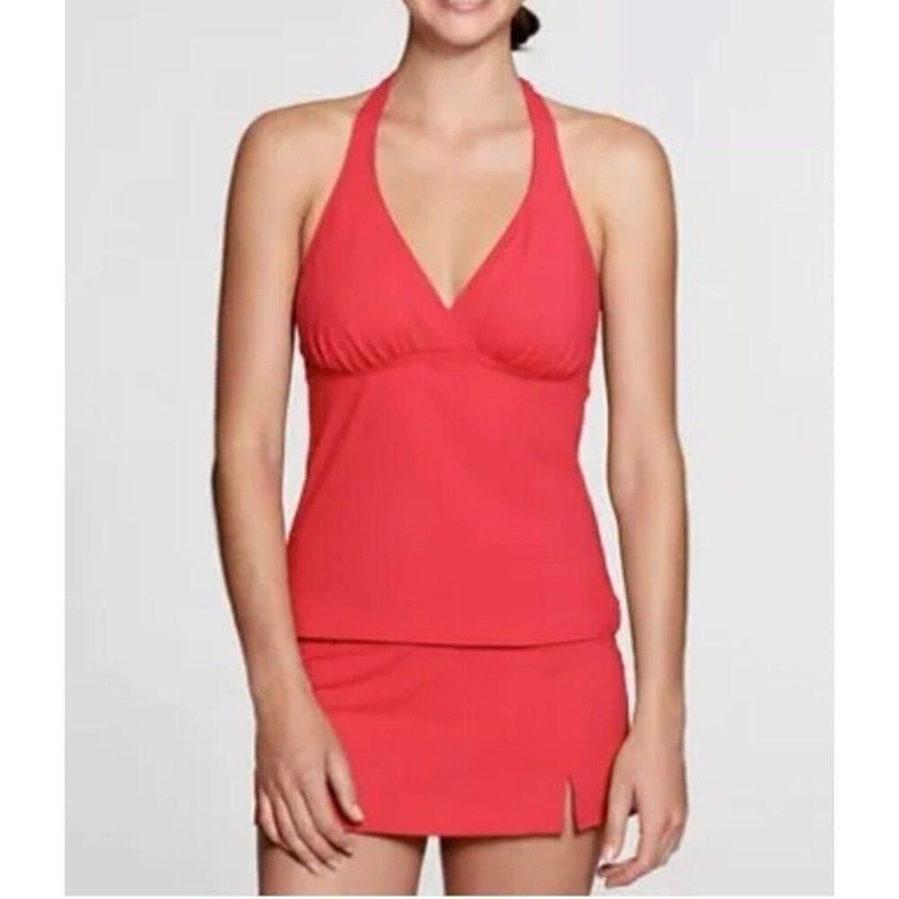 Lands end Womens Ribbed Hot Pink 2 Piece Set Tankini & Swim Skirt Size 10 Petite